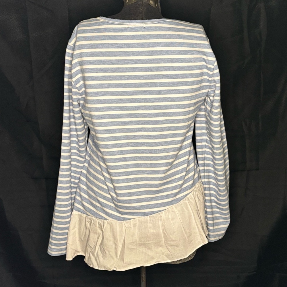 🦋New Directions🦋 Blue Striped Ruffle Top - Picture 3 of 5